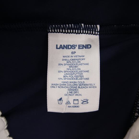 Lands End Tankini Swim Top Navy Yellow White Pattern Underwire Support Size 6P - Picture 7 of 8